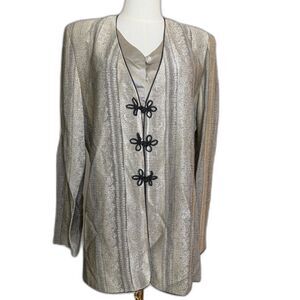 Maren Gold Brocade Jacket Blazer 12 Black Frog Closure Shoulder Pads Evening